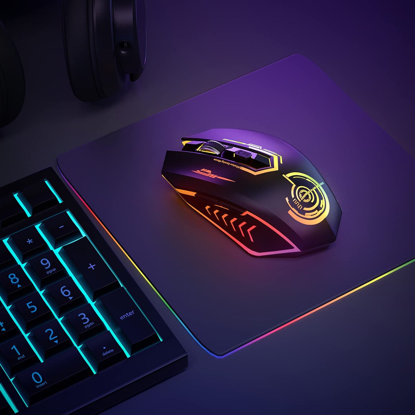 UHURU Wireless Gaming Mouse Up to 10000 DPI, Rechargeable USB Wireless Mouse with 6 Buttons 7 Dynamic LED Color Ergonomic Programmable MMO RPG for PC Laptop, Compatible with Windows Mac - amzGamess