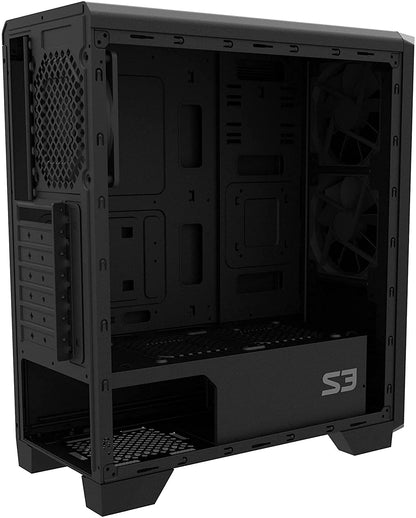 Zalman S3 TG - ATX Mid Tower Computer PC Case - Tempered Glass Side Panel - 3 x 120mm Case Fan Pre-Installed, Black