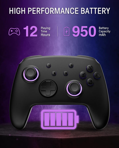 FUNLAB Firefly™ [Luminous Pattern] Switch Controller, Switch Pro Controller Wireless Compatible with Nintendo Switch/OLED/Lite, Bluetooth Remote Gamepad with 7 LED Colors/Paddle/Turbo/Motion Control - amzGamess