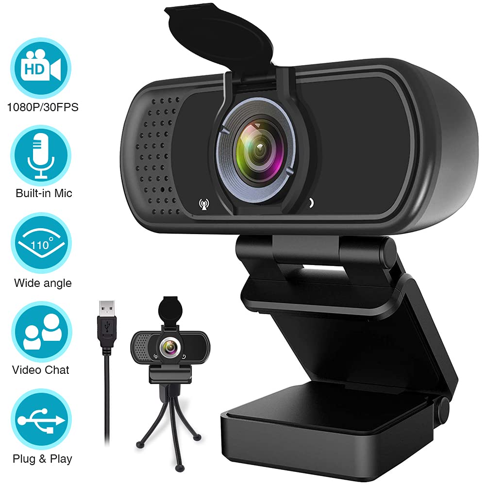 Webcam HD 1080p ,Live Streaming Web Camera with Stereo Microphone, PC Desktop or Laptop USB Webcam with 110 Degree View Angle, HD Webcam for Video Calling, Recording, Conferencing, Streaming, Gaming - amzGamess