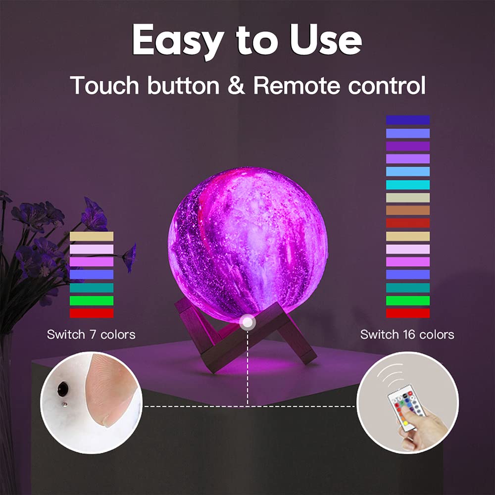 BRIGHTWORLD Moon Lamp Galaxy Lamp 5.9 inch 16 Colors LED 3D Moon Light, Remote & Touch Control Moon Night Light Gifts for Girls Boys Kids Women Birthday - amzGamess