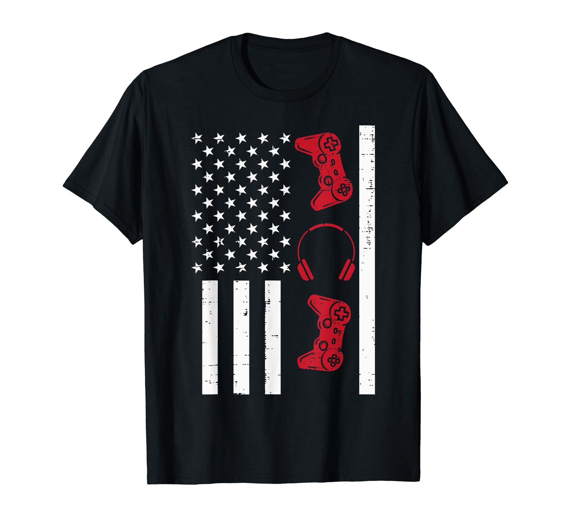 US Flag Gamer Controller 4th Of July Patriot Boys Kids Men T-Shirt - amzGamess