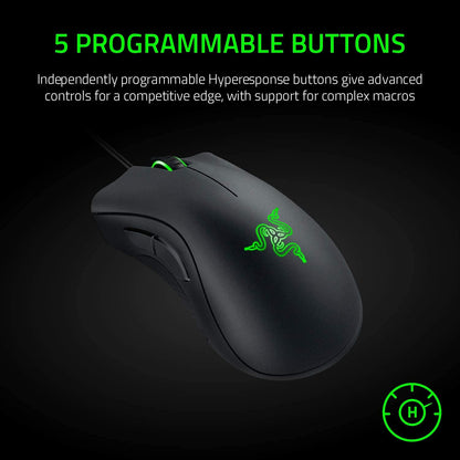 Razer DeathAdder Essential Gaming Mouse: 6400 DPI Optical Sensor - 5 Programmable Buttons - Mechanical Switches - Rubber Side Grips - Classic Black - amzGamess