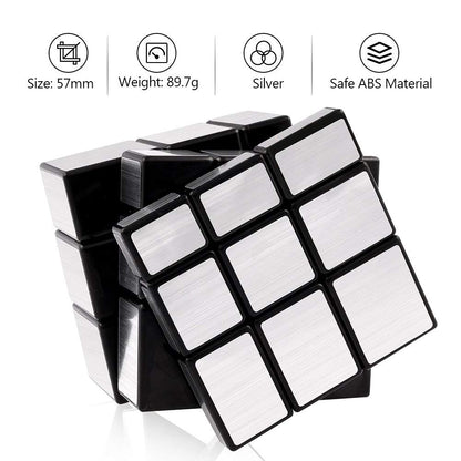 D-FantiX Shengshou Mirror Cube 3x3x3 Speed Cube 3x3 Mirror Blocks Cube Different Shapes Silver Cube 57mm - amzGamess