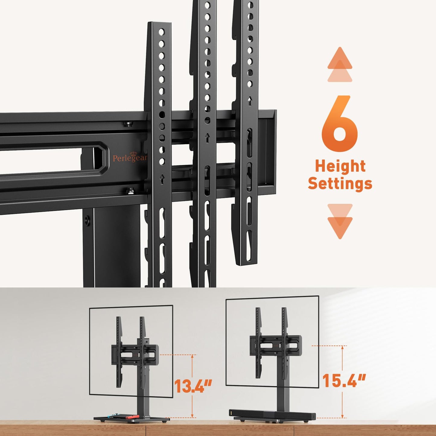 Perlegear Universal Swivel TV Stand with Power Outlet, Tabletop TV Stand for 32–60,65 Inch TVs up to 88 lbs, Tempered Glass TV Mount Stand Base with Height Adjustment, Tilt, Max VESA 400x400mm,PGTVS27