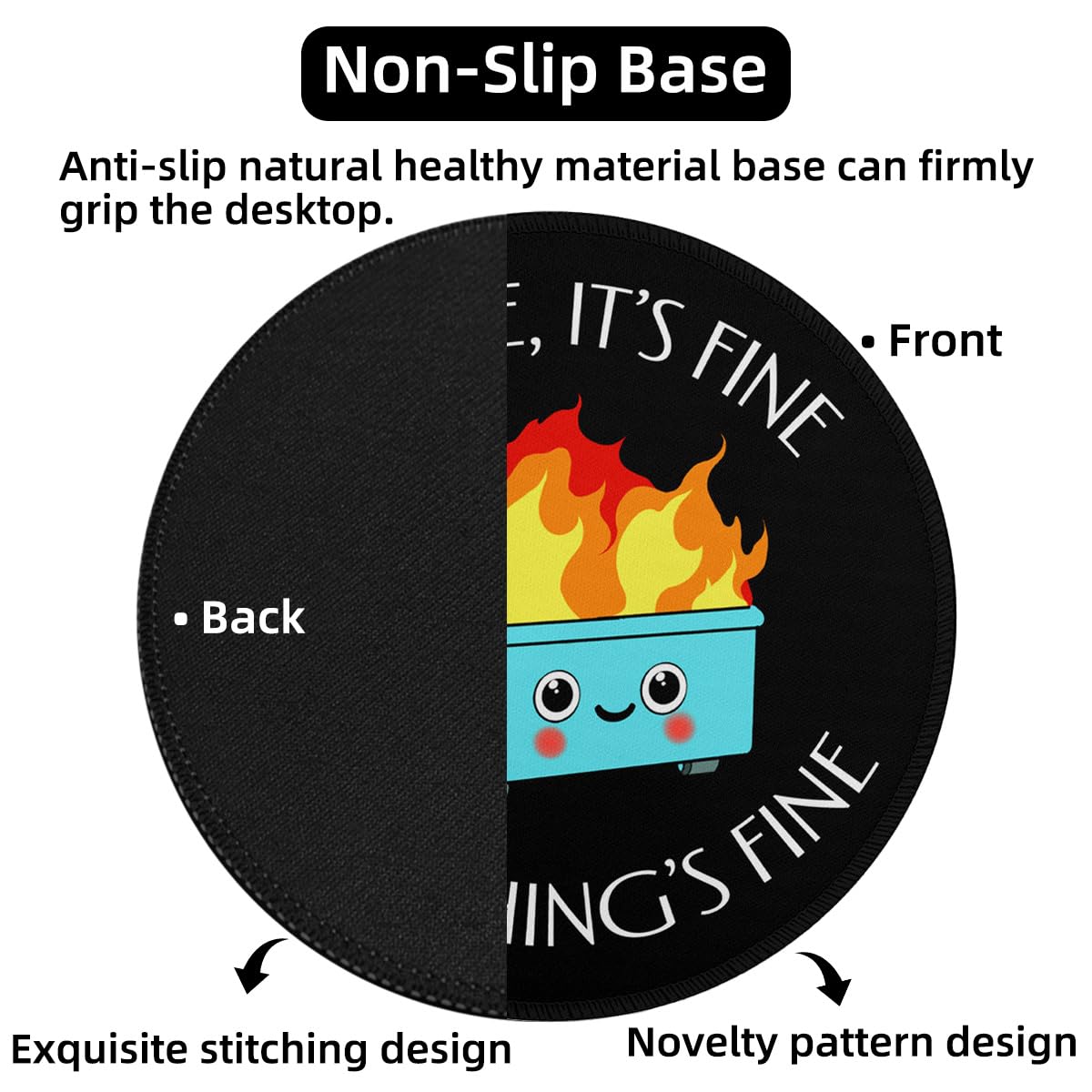 Dumpster on Fire Small Mouse Pad, Cute Funny Round Mousepad with Non-Slip Rubber Base, This is Fine Mouse Pads for Desk Accessories Laptop Gaming Office Supplies Decor(8.6 x 8.6 Inch) - amzGamess