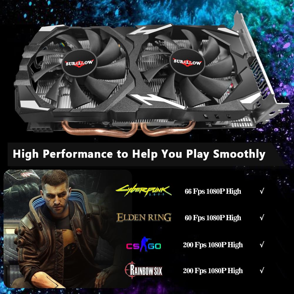 SURALLOW RX 580 8GB Graphics Card, 2048SP,GDDR5,256 Bit Graphics Card for Gaming PC,PCIE 3.0,Twin Freeze Fans Computer Video Card with HDMI/DP/Ports - amzGamess