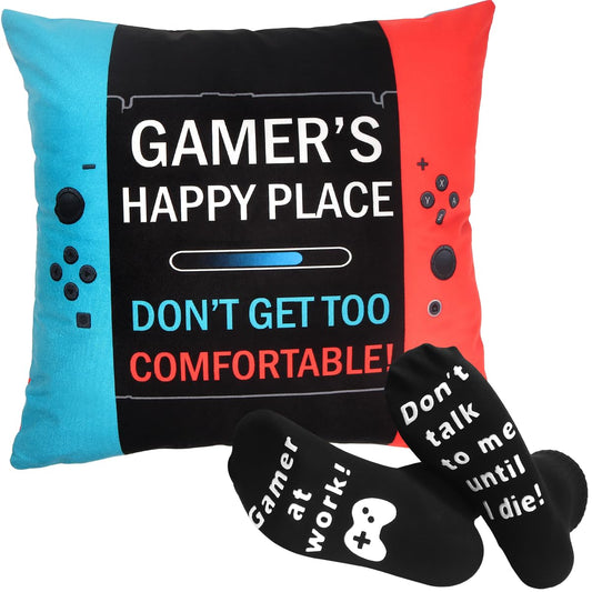 Gamer Gifts for Teenage Boys, Best Gaming Easter Basket Stuffers Gifts for Teen Boys Girls Kids Men Him Gamers Son Husband Boyfriend Game Lover Video Game Lover Room Decor Pillow Cover and Game Socks - amzGamess