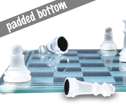 Gamie Glass Chess Set, 2 players - Elegant Design - Durable Build - Fully Functional - 32 Frosted and Clear Pieces - Felted Bottoms - Easy to Carry - Reassuringly Stable (14 Inch)