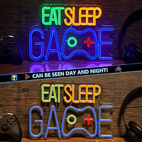 Game Neon Sign, EAT SLEEP GAME Wall Decor Glow at Night Neon Light for Gamer Boy Game Room Decor Bedroom Wall Gaming Wall Decoration (Blue)