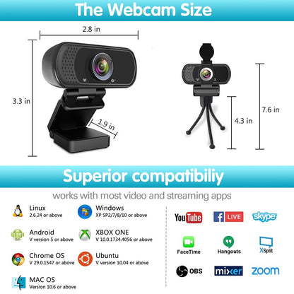 Webcam HD 1080p ,Live Streaming Web Camera with Stereo Microphone, PC Desktop or Laptop USB Webcam with 110 Degree View Angle, HD Webcam for Video Calling, Recording, Conferencing, Streaming, Gaming - amzGamess