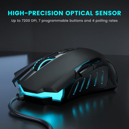 WEEMSBOX Wired Gaming Mouse [Breathing RGB LED] [Plug Play] High-Precision Adjustable 7200 DPI, 7 Programmable Buttons, Ergonomic Computer USB Mice for Windows/PC/Mac/Laptop Gamer - amzGamess