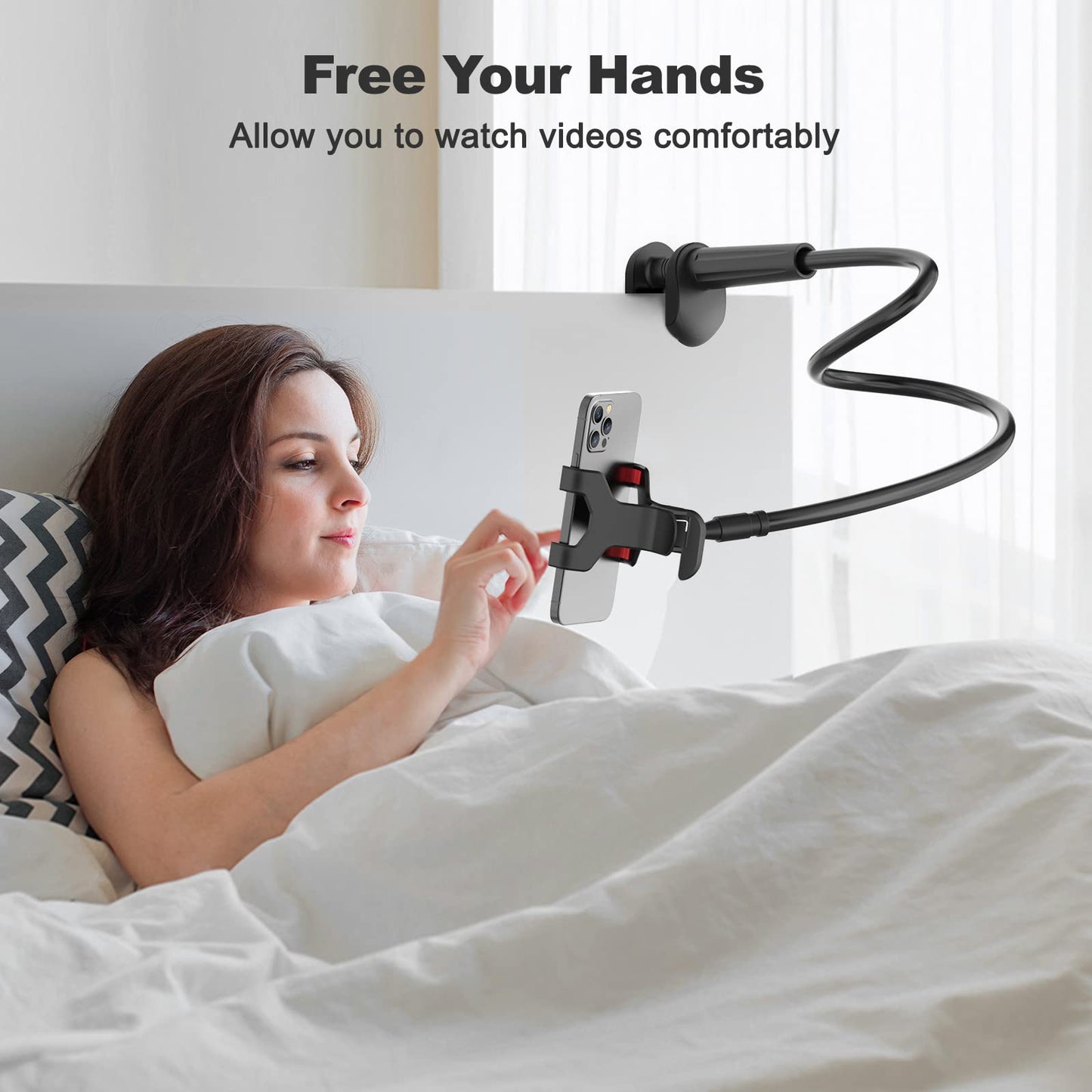 VIVI MAO Gooseneck Cell Phone Holder, Universal 360 Flexible Phone Stand Lazy Bracket Mount Long Arms Clamp for Phone 13 Pro Xs Max XR X 8 7 6 6s Plus and Other 3.5~6.7'' Device (Black)…