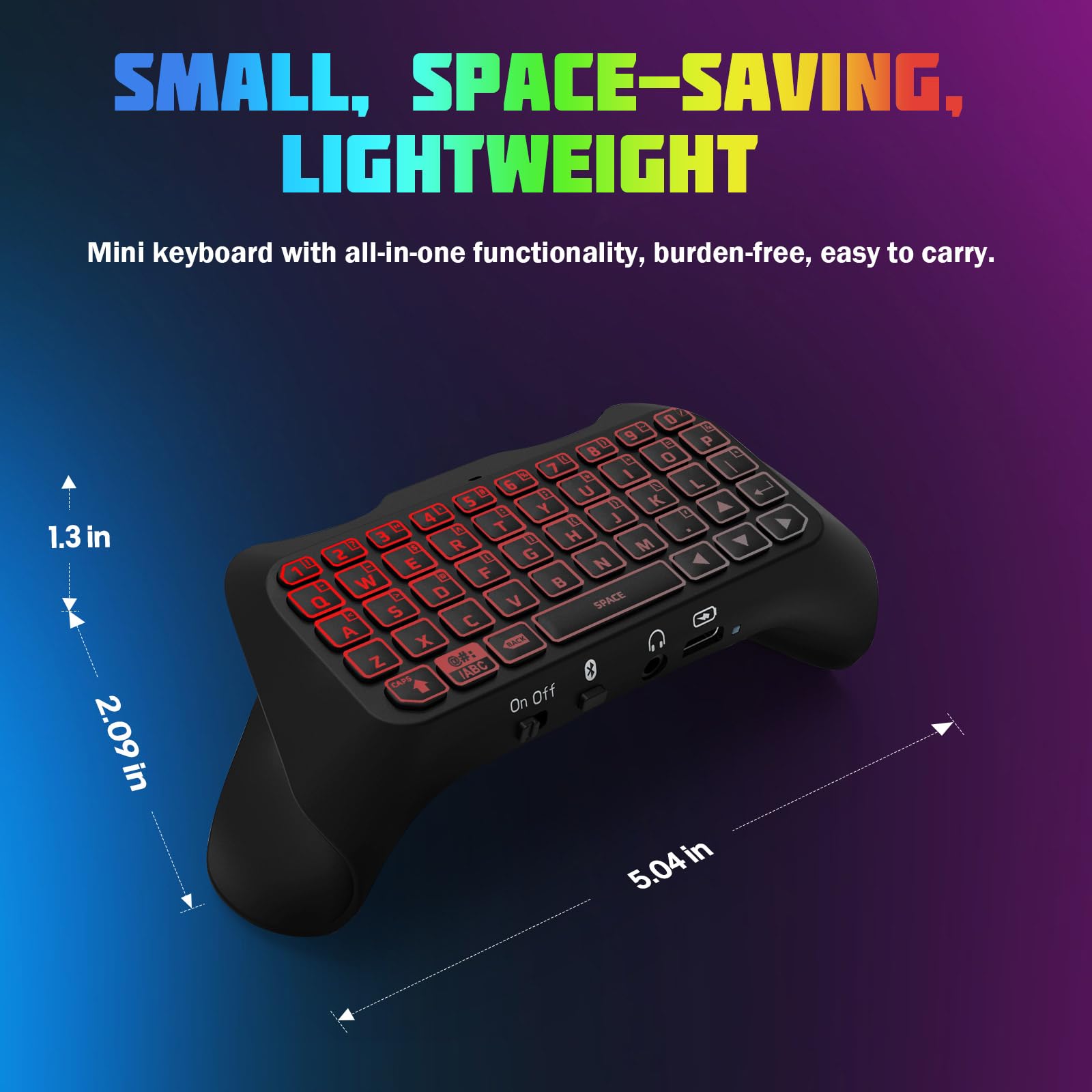 TiMOVO Multi-color RGB Backlight Keyboard for PS5 Controller, Wireless Bluetooth Keypad Chatpad for Playstation 5 Controller, Mini PS5 Game Keyboard Built-in Speaker with 3.5mm Audio Jack, Black - amzGamess