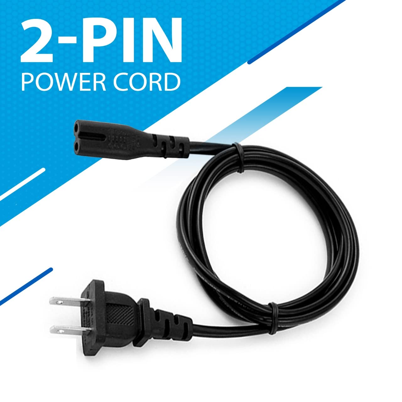 AC 2 Prong C8 Power Cord 5ft Standard 2-Slot for TV PS4 PS5 Speaker Monitor Xbox Wall Power Cable Replacement Black