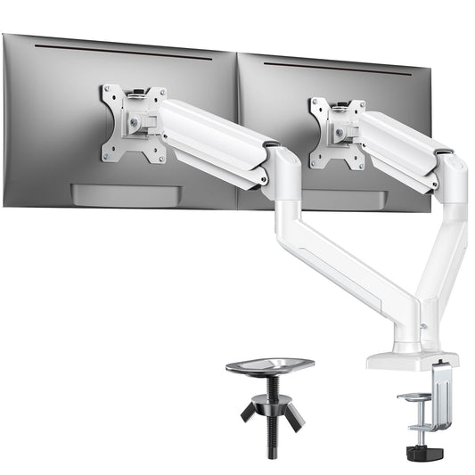ErGear Dual Monitor Mount for 17″–32″ Screens, Max 22 lbs Each Arm, Adjustable Dual Monitor Stand, Sturdy Dual Monitor Arm with 180° Swivel, Tilt, 360° Rotation for Home Office, VESA 75/100mm - White