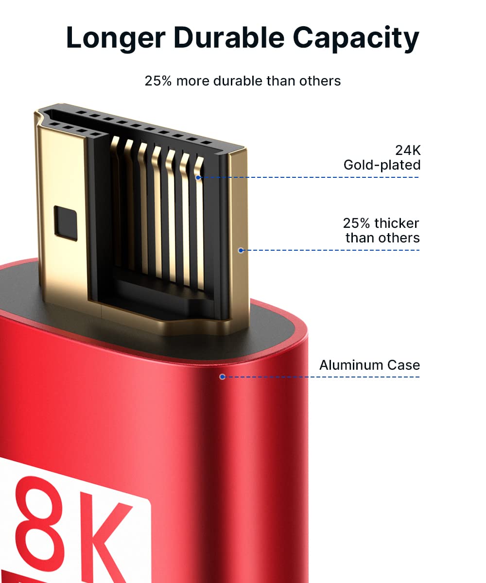 10K 8K HDMI Cable 2.1 2 Pack 6ft, JSAUX 48Gbps Ultra High Speed HDMI Cable Braided Cord, 4K@120Hz, 4K@144Hz, 8K@60Hz, HDCP 2.2&2.3, HDR 10, eARC,ARC Compatible with Dolby PS5 Monitor HDTV Soundbar-Red - amzGamess