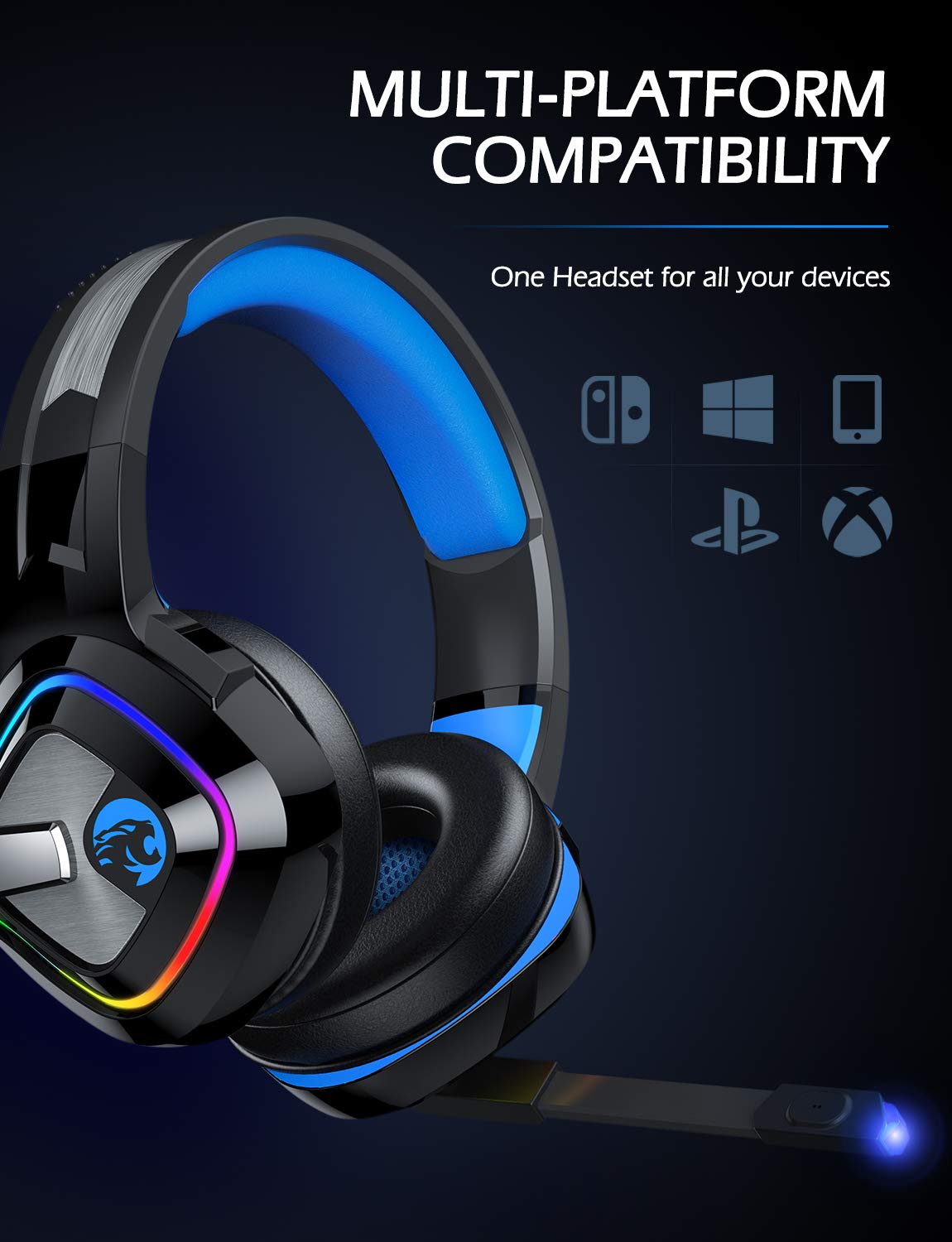 ZIUMIER Gaming Headset PS4 Headset, Xbox One Headset with Noise Canceling Mic and RGB Light, PC Headset with Stereo Surround Sound, Over-Ear Headphones for PC, PS4, PS5,Xbox One, Laptop (Blue) - amzGamess