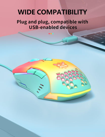 Gaming Mouse, Wired PC Mouse with RGB Backlit, 6 Adjustable DPI, Ergonomic Office Laptop Mouse, Computer Gamer Mouse with Side Buttons for Windows/Mac/Linux/Chrome, Gradient