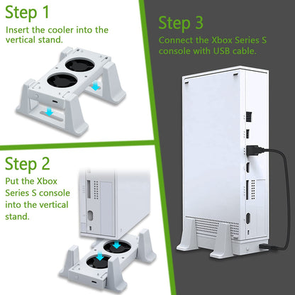 Mcbazel Vertical Stand with Cooling Fan for Xbox Series S, Romovable Cooler System with Extra 2 USB Ports for Xbox Series S Console - White (NOT for Xbox Series X/Xbox One S) - amzGamess