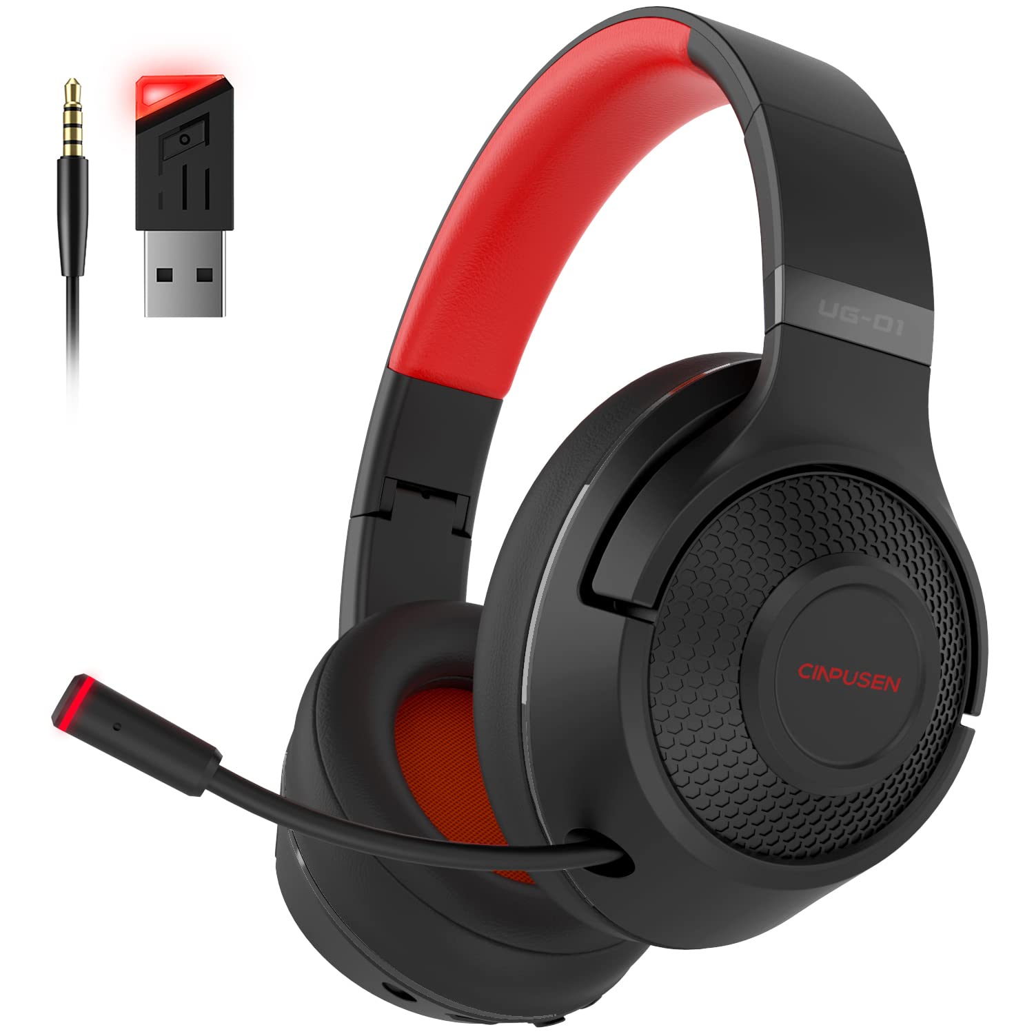 2.4Ghz Wireless Gaming Headset for PC, PS5, PS4, MacBook, with Microphone, Over-Ear Bluetooth Headphones for Cell Phone, Soft Earmuff - 40 Hours Playtime, Only Wired Mode for Xbox Series, Red - amzGamess