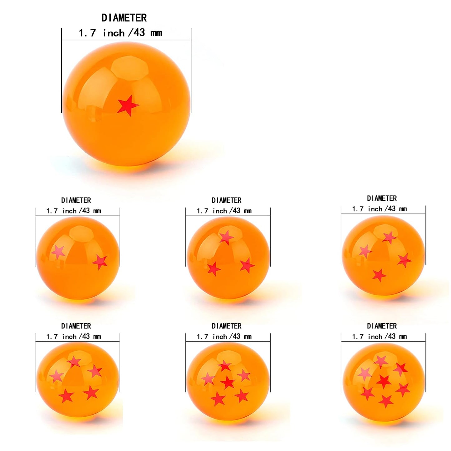 KAZETEC New Collectible Medium Crystal Resin Stars Balls Dragon Ball - Anime Collectibles New Gift Box Set of 7pcs(1.7 in in diameter/43 MM in Diameter) - amzGamess