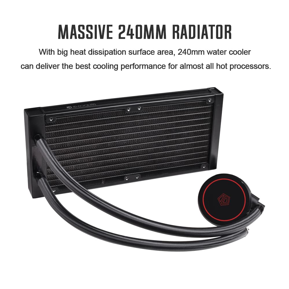 ID-COOLING AURAFLOW X 240 CPU Water Cooler RGB CPU Liquid Cooler 240mm AIO Cooler MB Sync 12V 4PIN Connector 2X120mm RGB Fan, Intel 1700/115X/1200/2066, AMD AM4/AM5