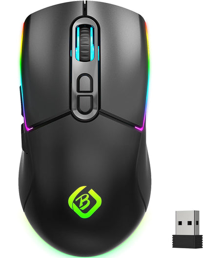 JYCSTE Wireless Gaming Mouse, Dual Mode 2.4GHz/Bluetooth 5.1 Mouse Gaming, Adjustable 4800 DPI, RGB LED Backlit, Ergonomic Mouse with 6 Buttons, Rechargeable Computer Mouse for PC, Mac, Laptop