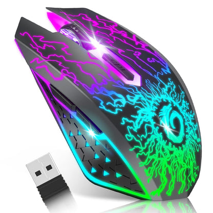 VersionTECH. Wireless Gaming Mouse, Rechargeable Computer Mouse Mice with Colorful LED Lights, Silent Click, 2.4G USB Nano Receiver, 3 Level DPI for PC Gamer Laptop Desktop Chromebook Mac-Black - amzGamess