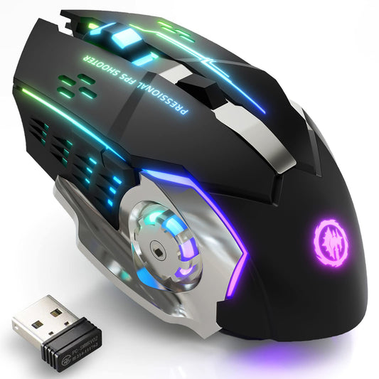 Wireless Gaming Mouse Bluetooth Mouse RGB Rechargeable 2.4G USB Cordless Computer Mice with 7 Color Backlit, 6 Buttons & Silent Click for Laptop, iPad, Mac OS, PC, Windows -Black - amzGamess