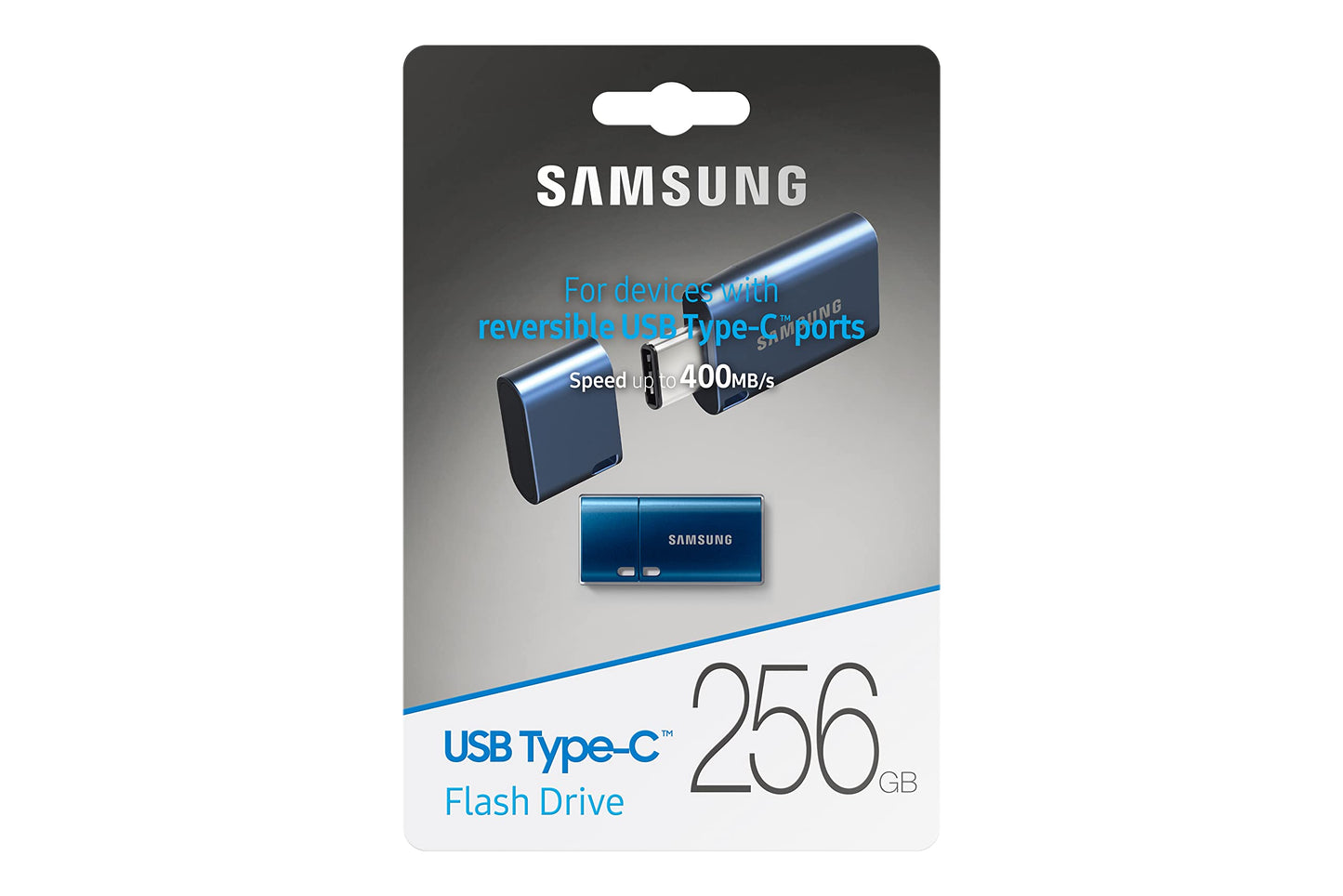 Samsung Type-C™ USB Flash Drive, 256GB, Transfers 4GB Files in 11 Secs w/Up to 400MB/s 3.13 Read Speeds, Compatible w/USB 3.0/2.0, Waterproof, 2022, Blue, MUF-256DA/AM