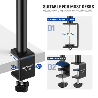 NEEWER Extendable Camera Desk Mount with 1/4" Ball Head, 17”-40” Adjustable Table Light Stand with 1/4" Screw Adapter and C Clamp for DSLR Camera, Ring Light, Live Stream, Vlog, Max Load: 6.6lb/3kg