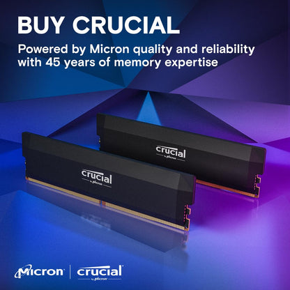 Crucial Pro RAM 32GB Kit (2x16GB) 6000MHz, DDR5 Overclocking Desktop Memory, CP2K16G60C36U5B