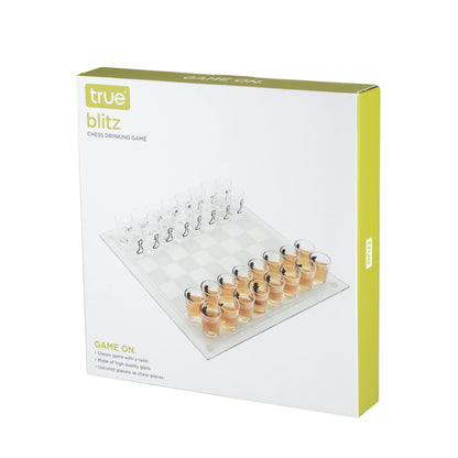 True Shot Glass Chess Game, Chess Board with Shot Glass Chess Pieces, Clear Glass and Frosted Glass, Chess Drinking Game