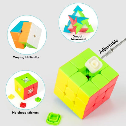 Speed Cube Set, Jurnwey Stickerless Magic Cube Set of 2x2x2 3x3x3 Pyramid Frosted Puzzle Cube - amzGamess