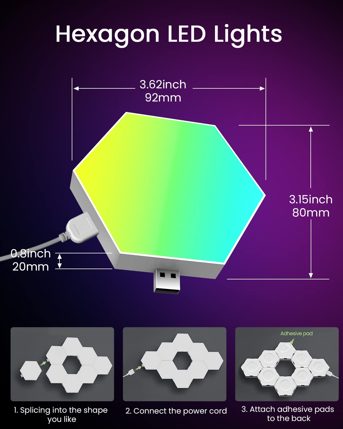 NIUCOO 8 Pack Hexagon Led Lights Wall Panels: RGB Gaming Lights with APP Smart Modular Panel Hex Tiles Push Glide Expansion Shapes Lights