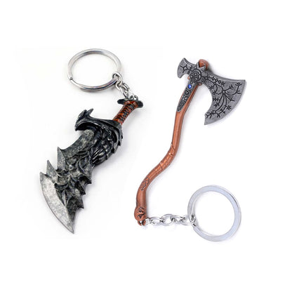 Mullike Game GOW Leviathan Axe Keychain Kratos Blades of Chaos Cosplay Metal Keychain Christmas Gifts for Men Teens Game Fan (2pcs Gow Keychain) - amzGamess