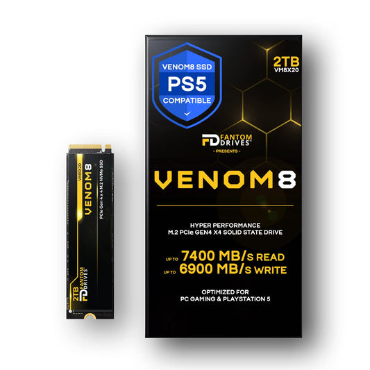 Fantom Drives VENOM8 2TB SSD NVMe Gen 4 M.2 2280 PS5 SSD 2TB for PS5 Storage Expansion, Gaming PC & Laptops - Up to 7400MB/s - 3D NAND TLC – DDR4 DRAM Cache - 2TB M.2 (VM8X20)