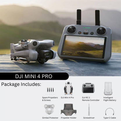 DJI Mini 4 Pro (DJI RC 2) Drone with 128GB Memory Card- Lightweight and Foldable Mini Camera Drone with 4K HDR Video, True Vertical Shooting, 5.5" DJI RC 2 and Intelligent Features (2 Items) - amzGamess