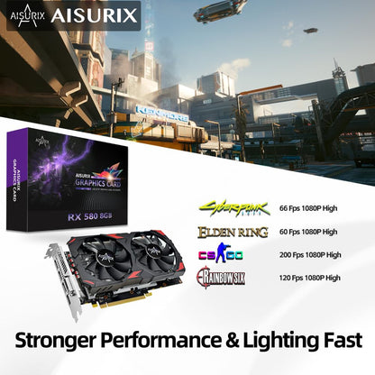 Kelinx AISURIX RX 580 Graphics Card, 2048SP, Real 8GB, GDDR5, 256 Bit, Pc Gaming Video Card, 2XDP, HDMI, PCI Express 3.0 with Freeze Fan Stop for Desktop Computer Gaming Gpu - amzGamess