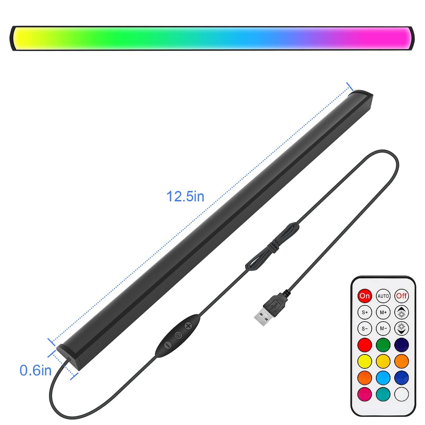 ABCidy Under Monitor Light Bar, RGB Screenbar Light Desk Lamp Computer, Dimmable LED with Dynamic Rainbow Effect, Gaming USB Powered, Remote Control Color Changing, Adjustable Brightness and Speed