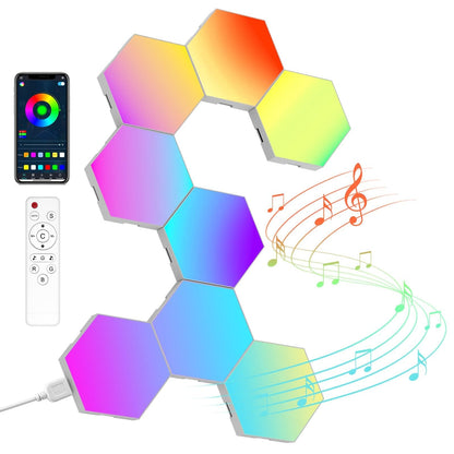 NIUCOO 8 Pack Hexagon Led Lights Wall Panels: RGB Gaming Lights with APP Smart Modular Panel Hex Tiles Push Glide Expansion Shapes Lights