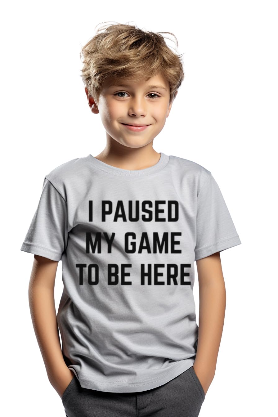 Ann Arbor T-shirt Co. Paused My Game to Be Here | Kid's Funny Video Gamer Player Gaming Boy Humor Joke for Child Kid T-Shirt - (Youth,M) Heather Grey - amzGamess