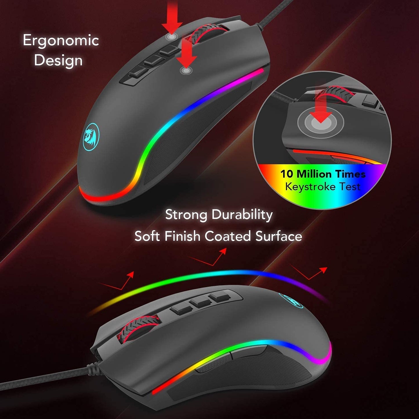 Redragon M711 Cobra Gaming Mouse with 16.8 Million RGB Color Backlit, 10,000 DPI Adjustable, Comfortable Grip, 7 Programmable Buttons - amzGamess