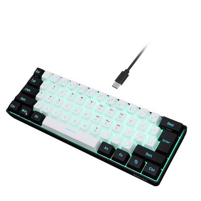 Snpurdiri 60% Wired Gaming Keyboard, RGB Backlit Mini Keyboard, Waterproof Small Ultra-Compact 61 Keys Keyboard for PC/Mac Gamer, Typist, Travel, Easy to Carry on Business Trip(Black-White) - amzGamess