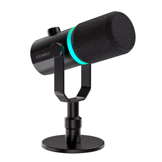 FEELWORLD PM1 XLR USB Dynamic Microphone with Desktop Stand for Podcast Recording PC Computer Gaming Live Streaming Vocal Voice-Over, Studio Metal Mic, RGB Light, Mute Button, Headphones Jack - amzGamess