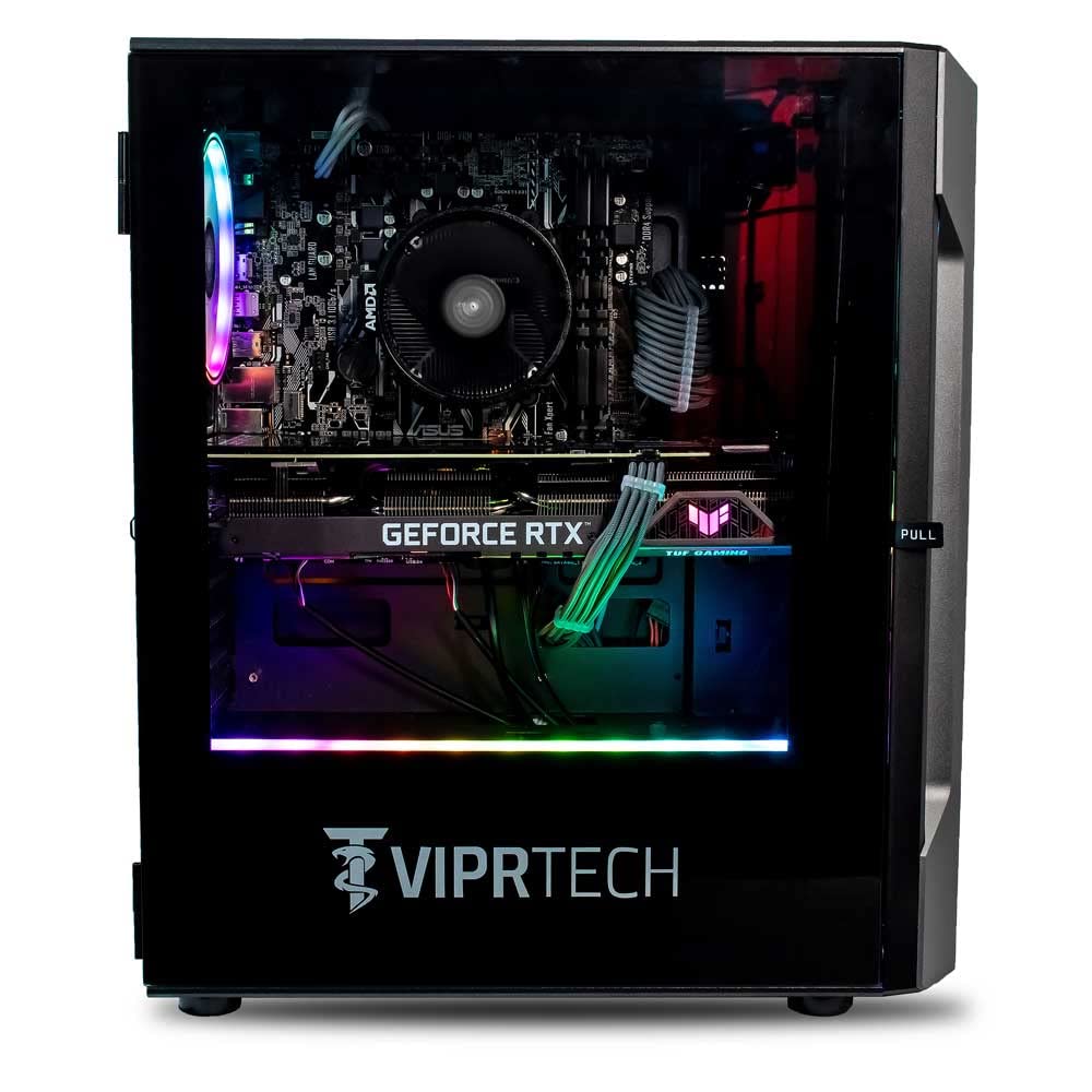 ViprTech Rebel Gaming PC Desktop Computer - AMD Ryzen 5 (12-LCore 3.9Ghz), RTX 3060 12GB, 32GB DDR4 3200 RAM, 1TB NVMe SSD, 600W Gold PSU, VR-Ready, Streaming, RGB, Win 11 Pro, Warranty, Black