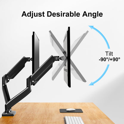 ErgoFocus Dual Monitor Mount Fits 13 to 32 Inch Computer Screen, Dual Monitor Arm Hold up to 19.8lbs Each, Full Motion Monitor Desk Mounts for 2 Monitors, Gas Spring Monitor Stand, VESA Mount