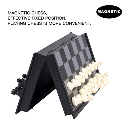 AMEROUS 10 Inches Magnetic Travel Chess Set with Folding Chess Board - 2 Extra Queens - Storage Bag for Pieces - Instructions for Beginner, Kids and Adults