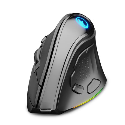 IFYOO 2.4G and BT 5.1 Dual Mode RGB Rechargeable Wireless Vertical Ergonomic Mouse, 5 Side Buttons, Max 8400 DPI, for PC Computer Notebook Laptop, for Windows 11 10, Mac iPad OS, Android - Black - amzGamess